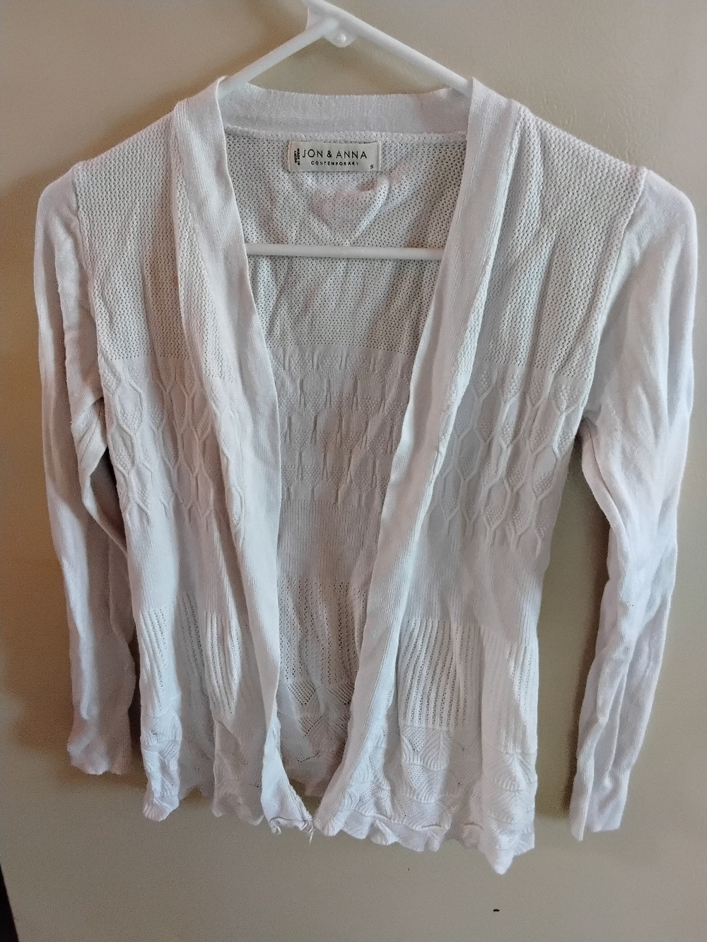 Jon & Anna Contemporary White Open Front Knit Cardigan‎ Sweater Size Small